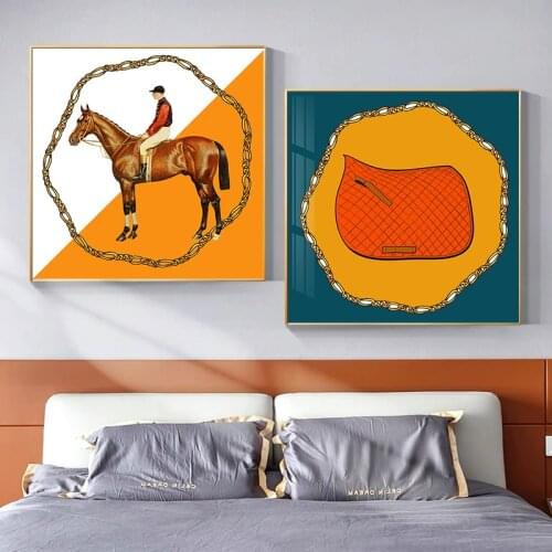 Classic Animal Abstract Painting Knight Horse Print Poster Modern Wall Art Picture for Living Room Saudi Luxury Home Decoration