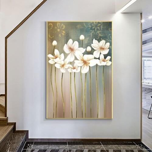 Abstract White Flower 100% Hand Painted Oil Painting On Canvas Handmade Wall Art For Modern Living Room Home Decoration