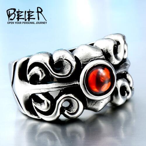 BEIER Dropshipping One Piece Vintage Friar Mens ring With red Stone Fashion Jewelry BR8082