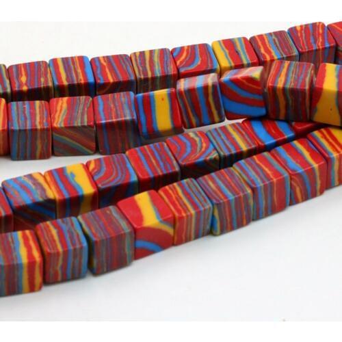 Block shape striped rainbow Turkey stone loose beads 8x8mm 15" DIY women fashion jewelry making design ornaments