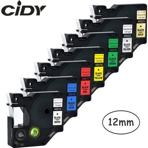 CIDY 7pcs for Dymo D1 Tape 12mm 45013/45016/45017/45018/45019/45022/45023 Adhesive Label Ribbon For Dymo LM160 PNP label maker