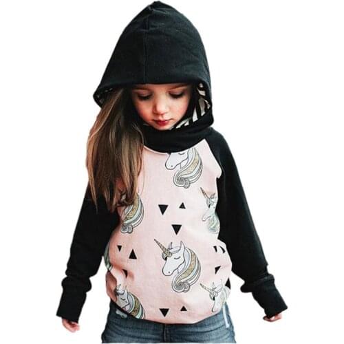 Cute girl sweatshirt jacket cartoon unicorn horse hooded coat for 1-4yrs girls kids children sport outerwear hoodie clothes