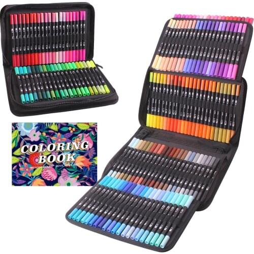 132-Colour Dual Brush Pens,Felt Tip Pens Brush Markers for Calligraphy Drawing Sketching Colouring Book (Black)