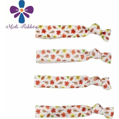 5/8"16mmMaple Leaf Printed Fold Over Elastic Ribbon for Handmade knot Hair Tie 9.5cm * 50pcs/pack
