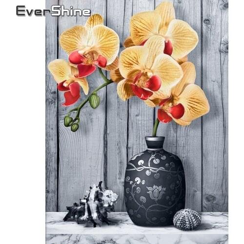Evershine Diamond Painting Orchid Handicrafts Diamond Embroidery Flower Vase Rhinestone Pictures Mosaic Sale Wall Decoration