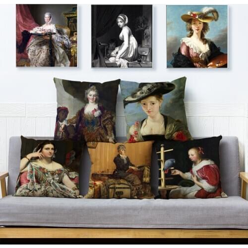 Europe Vintage Woman Lady Girl Print Pillow Cover 45*45cm Cushion Covers Linen Pillow Case Home Decor Pillows Cases for Sofa