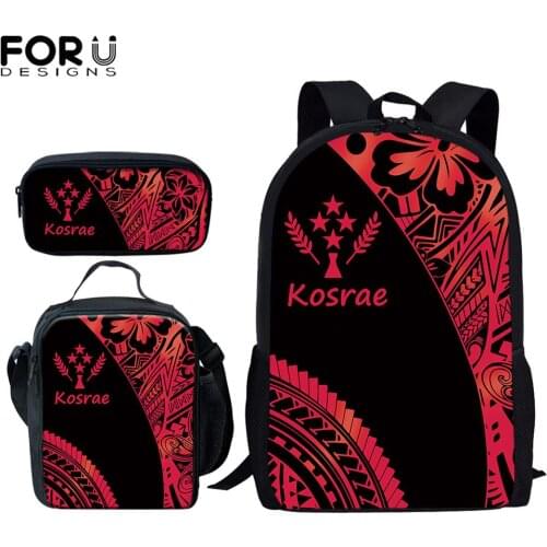 FORUDESIGNS Kosrae Tribe Color Pattern Women Lightweight Backpack Male Bookbags Men Durable School Bag 3pcs Set Girls Mochila