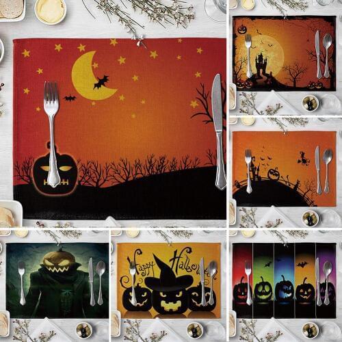 Hot Halloween Dining Table Placemat Pumpkin Bat Heat-resistant Pad Kitchen Decor NEW