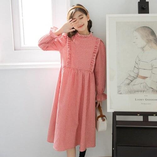 6 To 16 Years Cotton Retro Girls Plaid Midi Dress 2021 New Fashion Teen Kids Ruched Cute Dress Baby Children Clothes,#6528