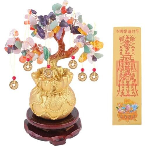 Crystal Lucky Tree Decor Money Tree Ornament Bonsai Style Wealth Luck Feng Shui Adornment Home Decoration with Base