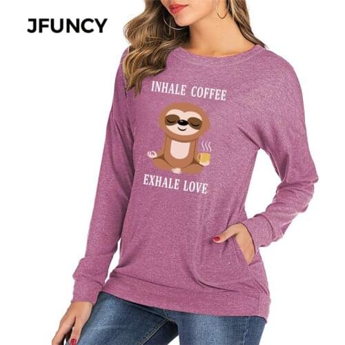 JFUNCY Long Sleeve Women T Shirt Casual Autumn Spring Black Gray Womens Tees Tops Ladies Clothes Printed Loose Female T-shirts