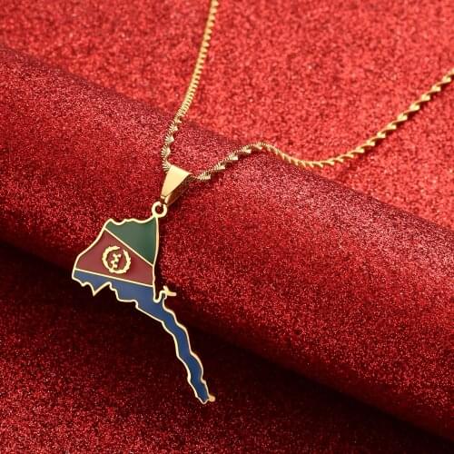 Eritrea Map Flag Pendant Thin Necklaces for Women Girls Gold Color Jewelry African Map of Eritrean