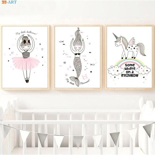 Black Pink Dancing Girls Horse Canvas Paintings Wall Art Posters and Prints Wall Picture for Kids Room Home Decor No Frame