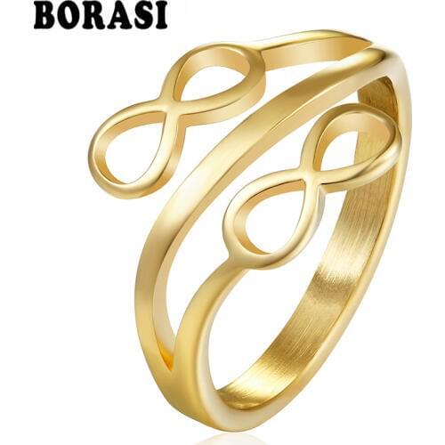 BORASI Gold-Color Leaves Shape Two Lock Rings For Women 316L Stainless Steel Wedding Anniversary Fashion Jewelry Party Rings
