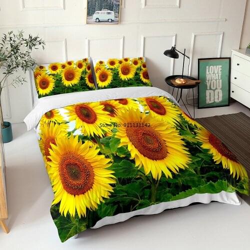 Sunflower Design Bedding Set with 3D Digital Print Duvet Cover and Pillowcase Double Queen Size Home Textile