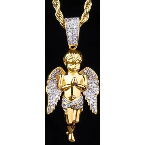 DNSCHIC Iced Out Guardian Angel Pendant Hip Hop Jewelry Mens Hip Hop Necklace Pendant Jewelry Full Zircon Gift Fashion Style