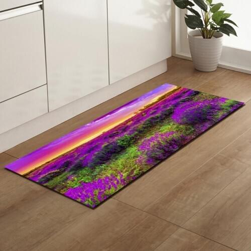 Lavender Printed Kitchen Mat Dirty-Proof Long Carpet Hallway Doormat Bedside Floor Mat Non-Slip Water Absorption Bathroom Rugs