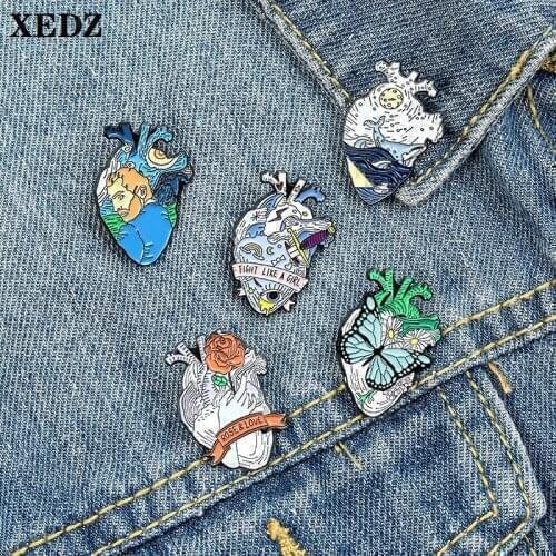 Art Organ Heart Metal Enamel Pins British Male Head Dagger Eyes Human Whale Wave Butterfly Heart Flowers Skull Punk Heart Badge