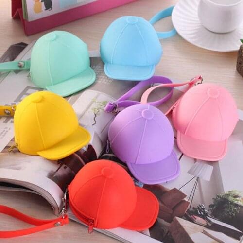 Cute Cartoon Candy Color Baseball Cap Coin Case Mini Key Case Silicone Coin Purses