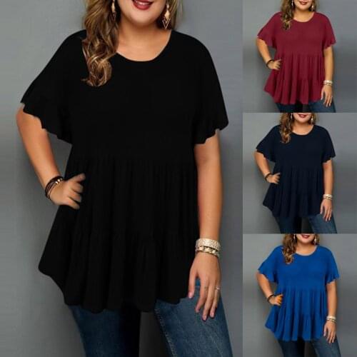 Fashion High Quality Large Size Ladies Round Neck Pullover Classic Solid Color Short-sleeved T-shirt Vetement Femme Dropshipping