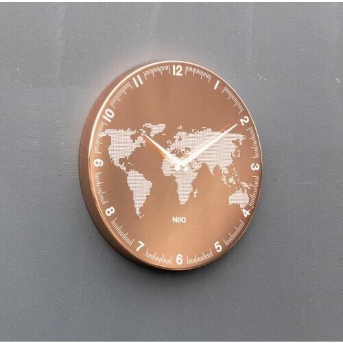 Mirror Map World Wall Clock Modern Design Waterproof Rose Gold Metal Creative Nordic Luxury Decor Duvar Saati Wall Decoration