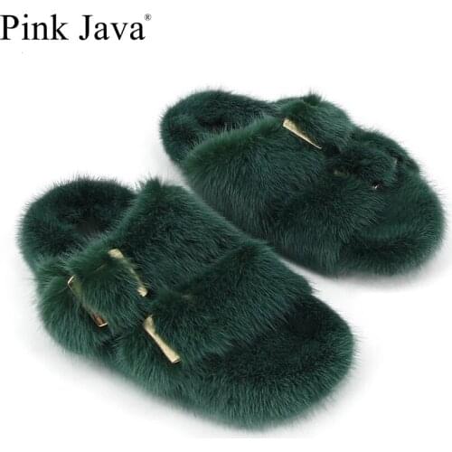 Pink java NEW ARRIVA QC21001 real mink fur slipper women shoes real fur slides flats indoor sandals