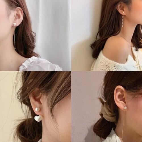 New Long Tassel Dangle Earrings for Women Girl Cute Irregular Circle Teardrop Simulated Pearl Drop Earing Jewelry Gifts