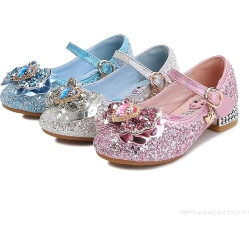 Disneys new cartoon girls casual shoes childrens high-heeled shoes elsa princess frozen cartoon bowknot leather shoes