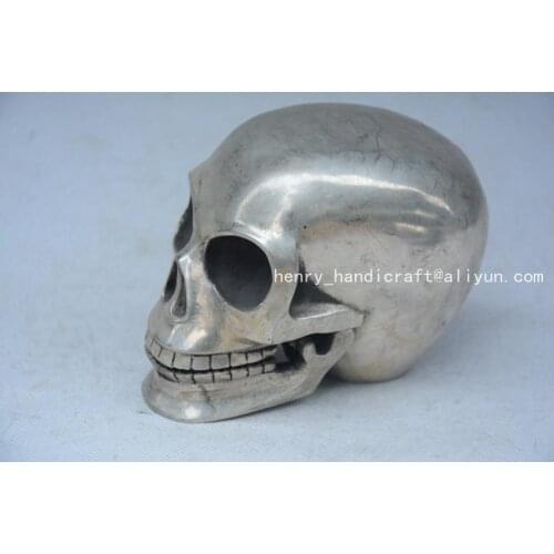 Very rare Qing Dynasty (QianLong1711-1799)silver Skull statue, evil town house,11.5cm(l)Decoration