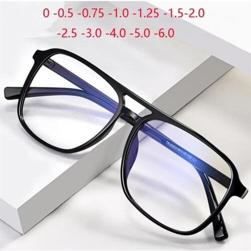 Square Finished Myopia Glasses Anti-blue light Big Frame Double Beam Myopes Lunettes Diopter 0 -0.5 -0.75 -1.0 -2.0 -2.5 T -6.0
