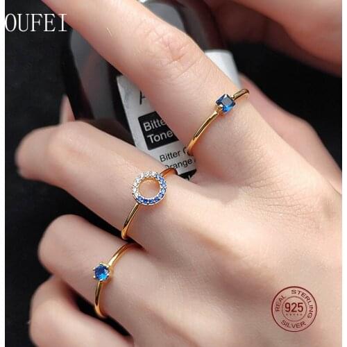 Open Ring 925 Sterling Silver Simple Ring For Women Blue Zircon Fashion Charm Wedding Ring Fine Jewelry Accessories