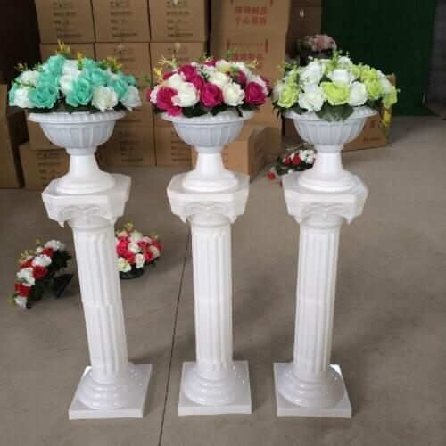 2pcs Plastic Roman Column Fashion Wedding Props Party Decorative White Pillars Pots Road Cited Welcome Area Decor Flower Ball