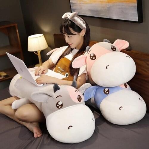 65cm/100cm Lovely Lying Down Milk Cow Plush Pillow Toys Soft Stuffed Cartoon Animal Cattle Doll Bedroom Sleeping Pillow Cushion