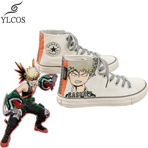 Anime My Hero Academia Midoriya Izuku Bakugou Katsuki Canvas Shoes For Unisex Black And White High Top Canvas Boots
