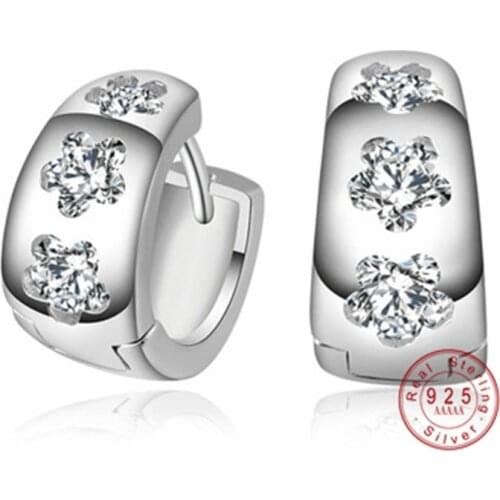 2 Colors Luxury Silver Color Flower Stud Earrings with Zircon Crystal Women Birthday Gift Jewelry Valentines Day Gift