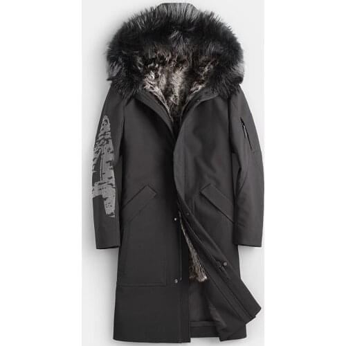 Real Fur Coat Natural Lamb Fur Coat Winter Jacket Men Real Raccoon Fur Collar Warm Parkas Plus Size Jackets Casaco YY867