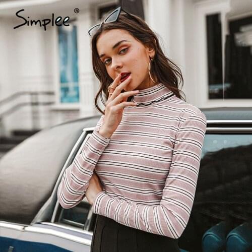 Simplee Casual turtleneck knitted stripe sweater Slim fashion full sleeve sexy pullover female Autumn winter jumpers 2020