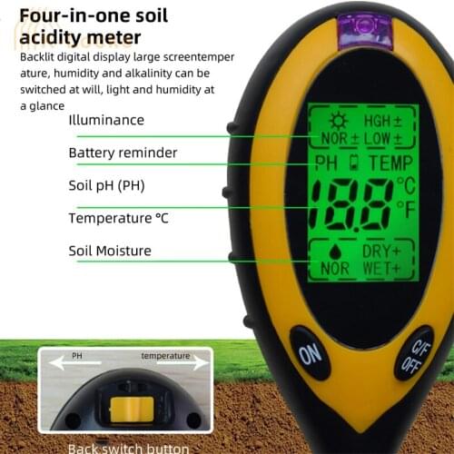 LED 4 In 1 Soil PH Meter Soil Test Temperature Humidity And Alkalinity Plant Flower Sunlight Moisture Meter Soil Moisture Sensor