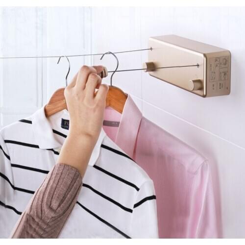 Retractable Clothesline Indoor Outdoor Telescopic Stainless String Clothesline Laundry Hangers Wall Drying Rack Line Dryer Layer