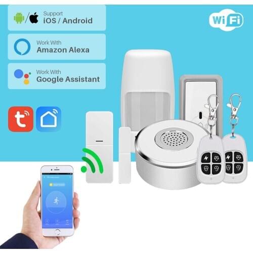 WiFi Smart Home Security System Kit Door Window Alarm PIR Motion Sensor APP Notification Compatible With Alexa Google Home
