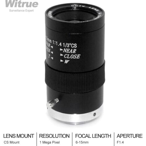 Witrue CCTV Lens 6-15mm Varifocal CS Mount Lensse Manual IRIS ZOOM F1.4 for Surveillance Security Camera