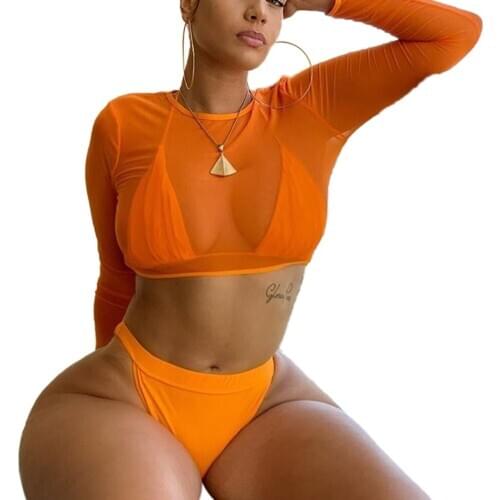 Women 3Pcs Swimwear Sets Swimsuit Lady Girls Sexy Bathing Suit Bikini Set Bra Brazilian Long Sleeve Cover Up Biquini