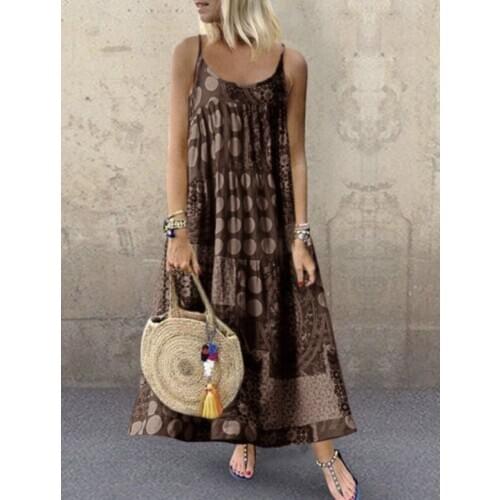Womens Girls Summer Cotton Linen Dots Long Dress Large Loose Sling European American Print Pocket 2020 Hot Comfortable Leisure