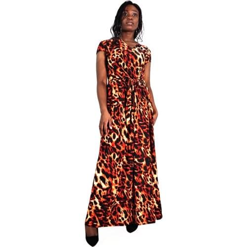 Vintage Leopard Print Women Dress 2021 Summer V-neck African Female Dresses Elegant A-line Vestidos with Sashes