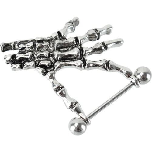 1 Pcs Belly Body Piercing Punk Skeleton Skull Hand Shield Nipple Bar Navel Belly Button Rings For Women Jewelry