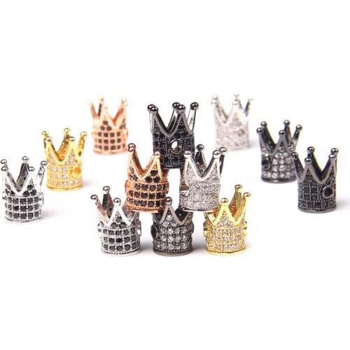 2/5/15Pcs Exquisite CZ Crown Charms Beads For Jewelry Making Rose Gold Zirconia Spacer Bead For DIY Bracelet Earring Accessories