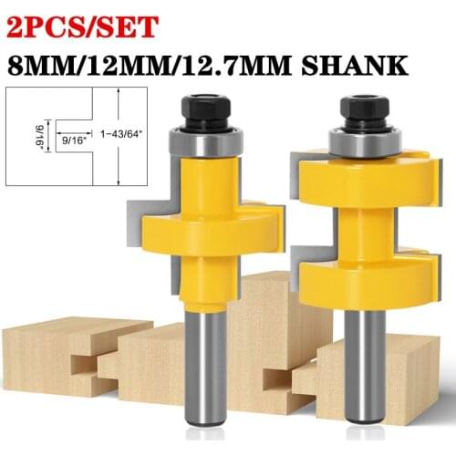 2pcs Large Tongue & Groove Joint Assembly Router Bit Set - 8mm/12mm/12.7mm Shank 42mm Stock Wood Cutting Tool