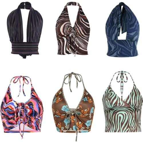 2021 Summer Halter Top Y2K Aesthetic Streetwear Sexy Backless Slim Fit Cropped Corset 90s Vintage Women Mini Vest E-girl Clothes