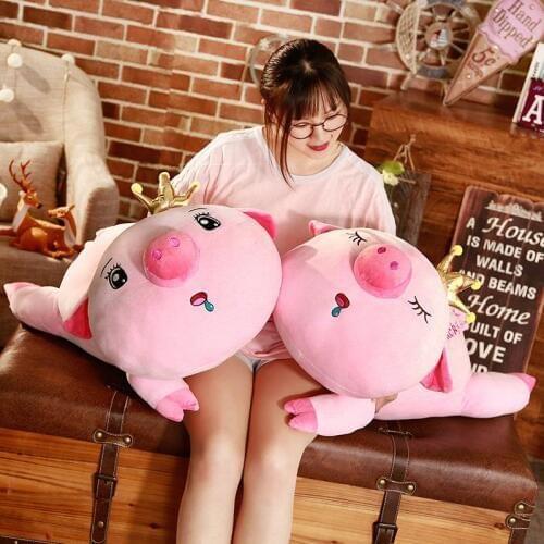 40cm/60cm/80cm Kawaii Pink Piggy Plush Toy Soft Cartoon Animal Crown Pig Stuffed Doll Sofa Pillow Cushion Kids Accompany Gifts