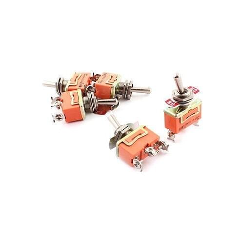 5 Pcs 12mm SPDT 2 Screw Terminals 2 Position Orange Metal Toggle Switch